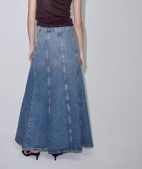 High Waist Denim Long Skirt in Skirts