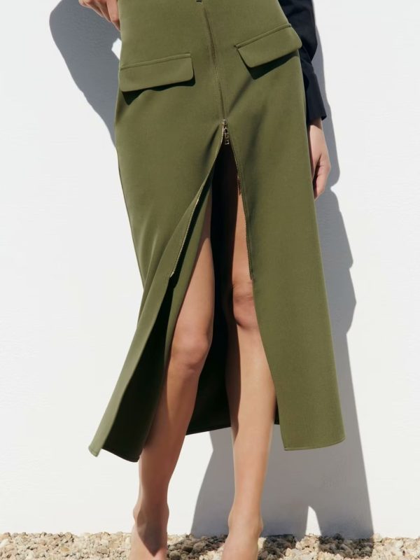 High Waist Straight Zipper Tooling Skirt in Skirts