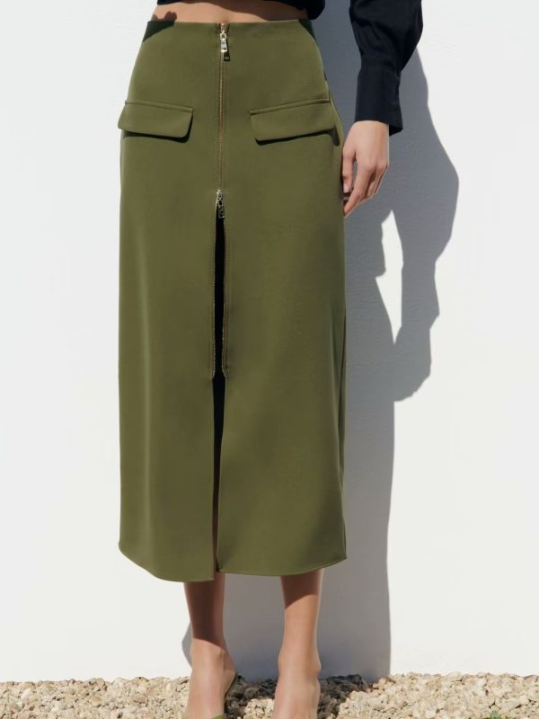 High Waist Straight Zipper Tooling Skirt in Skirts