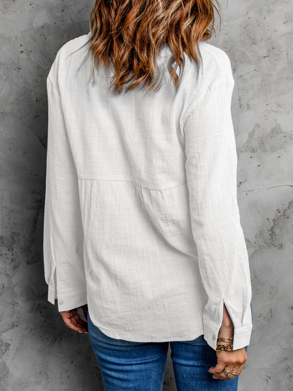 Solid Color Breasted Collared Cotton Linen Loose Shirt in Blouses & Shirts