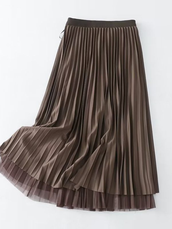 Pleated Gauze Mid Length Skirt in Skirts