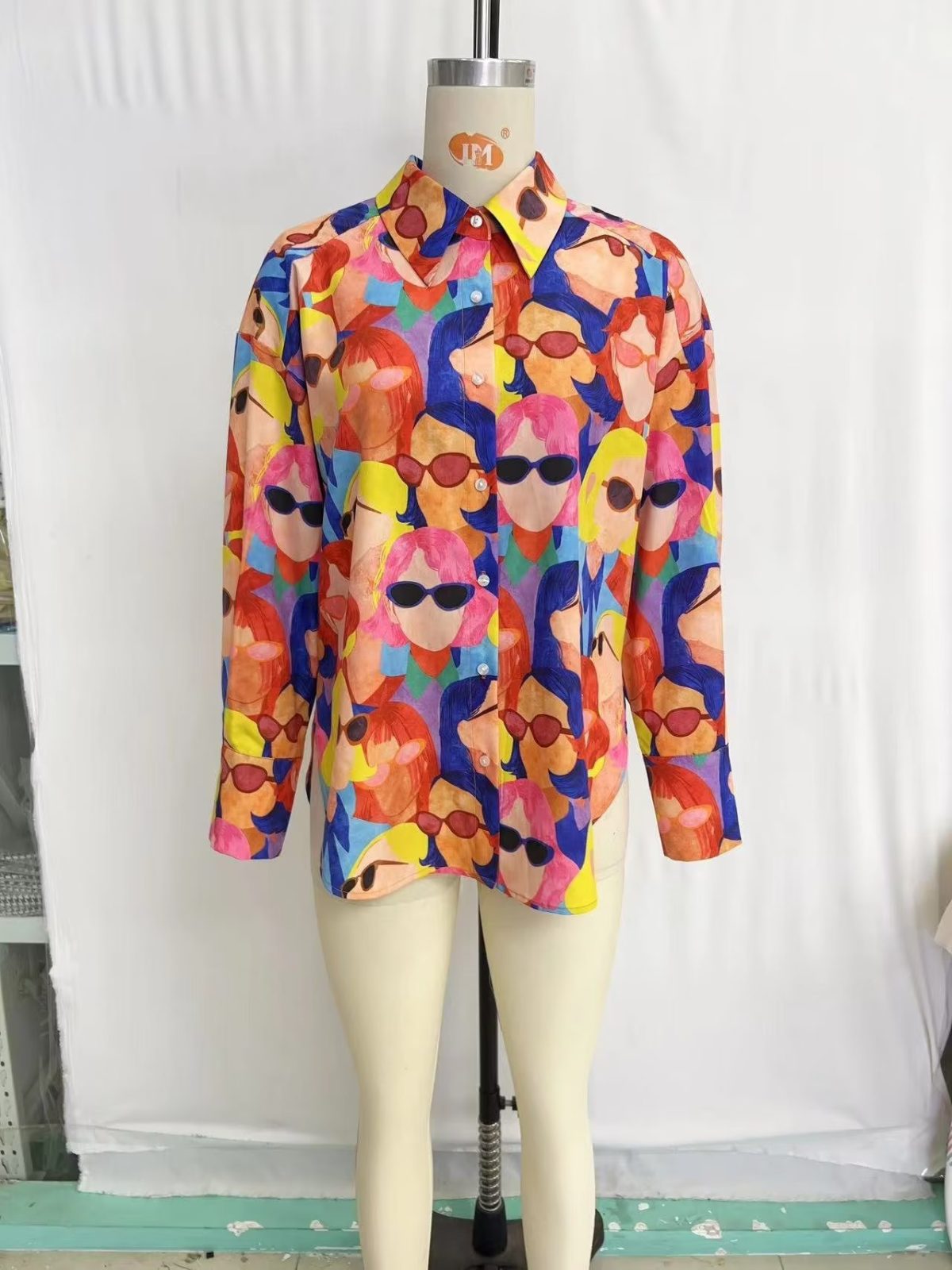 Long Sleeved Printed Mid Length Shirt in Blouses & Shirts