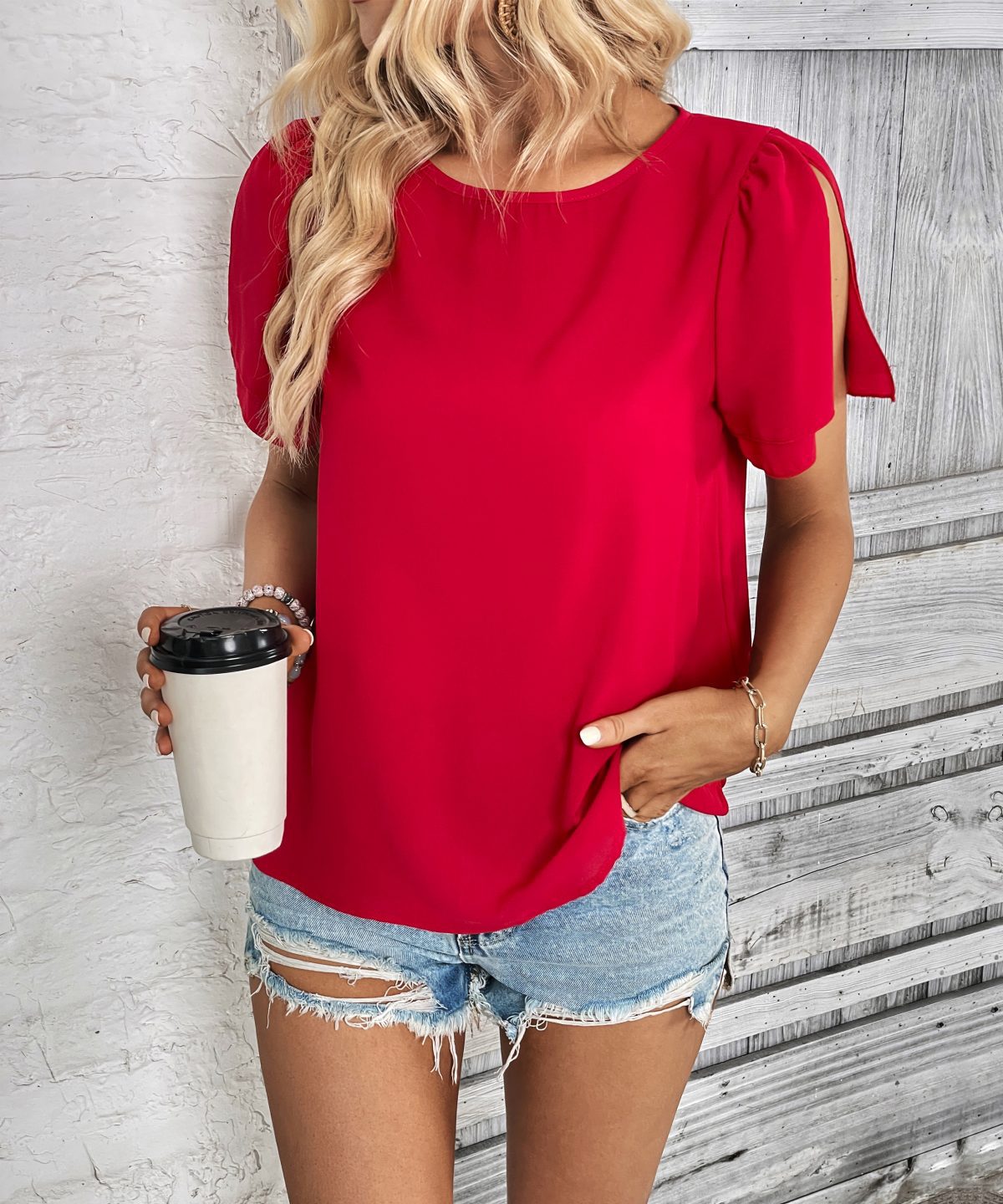 Summer Short Sleeved Red Shirt in Blouses & Shirts