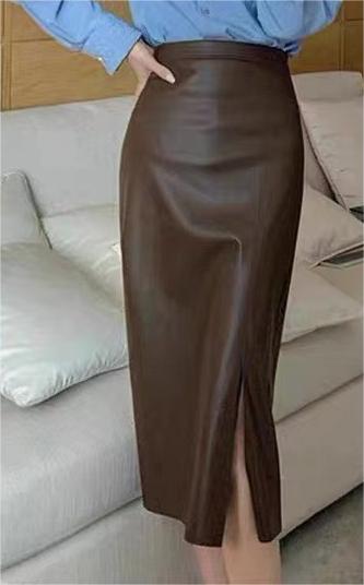 High Waist Faux Leather Split Retro Skirt in Skirts