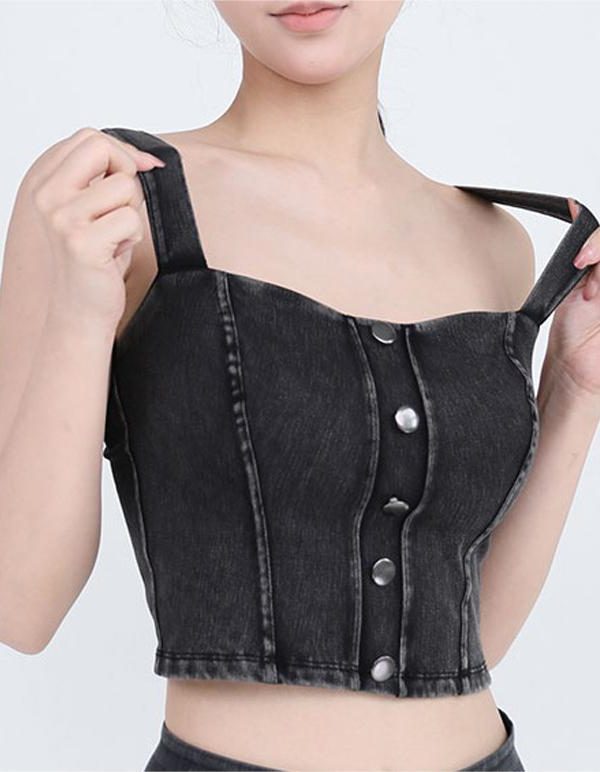 Denim High Elastic U Shaped Strap With Chest Pad Slimming Metal Buckle Top in T-shirts & Tops