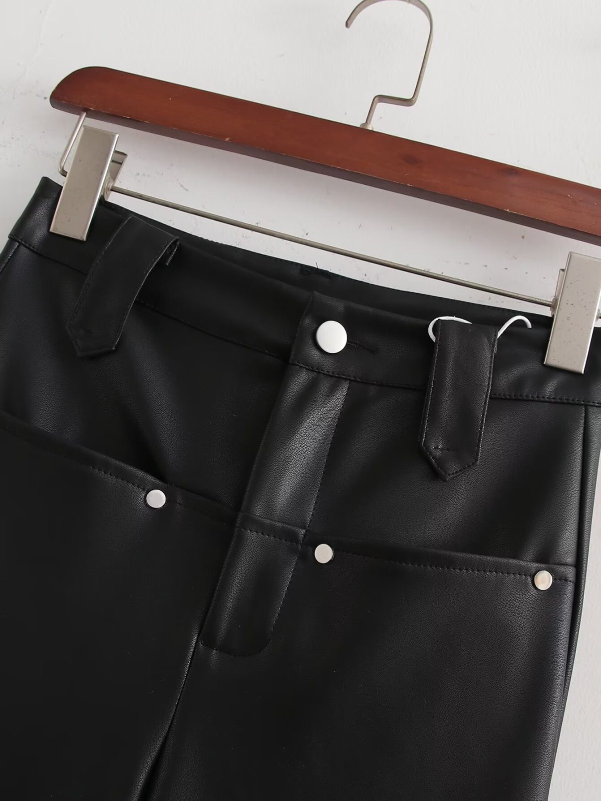 Office High Waist Straight Leather Wide Leg Pants in Pants