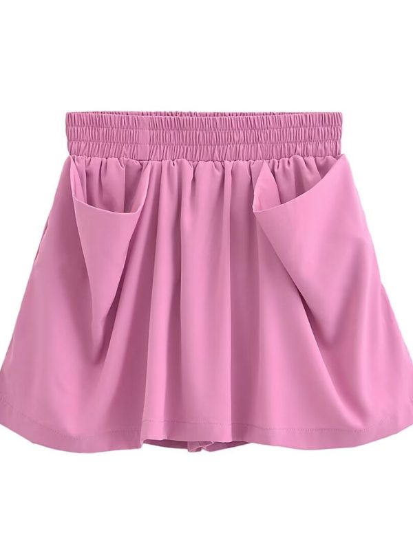 Women Clothing Fashionable All-Match Pleated Casual Shorts with Pockets in Shorts