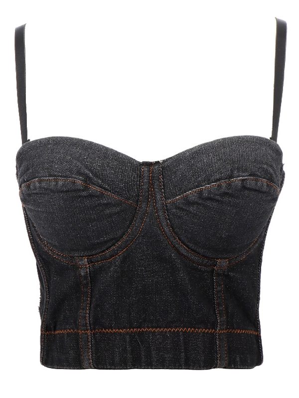 Boning Corset Denim Backless Tube Top in T-shirts & Tops
