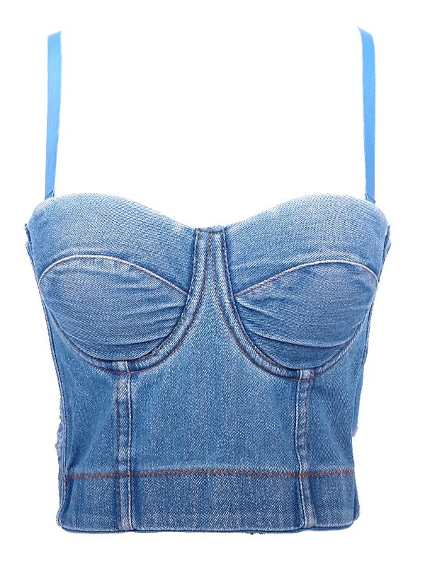 Boning Corset Denim Backless Tube Top in T-shirts & Tops