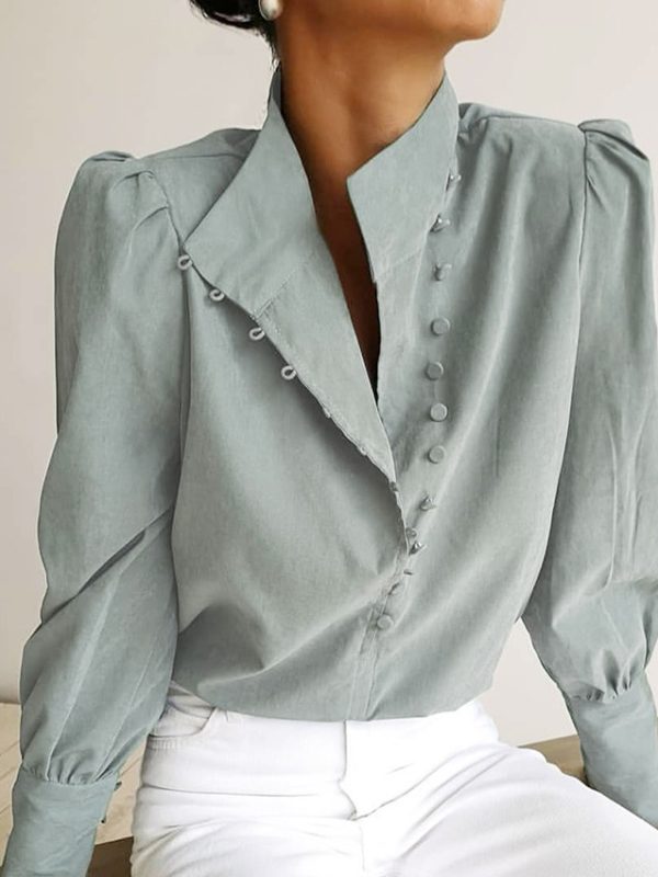 Stand Collar Long Sleeve Shirt in Blouses & Shirts