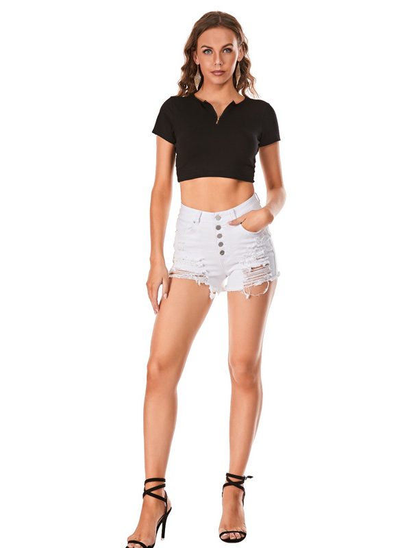 Straight Ripped High Waist Shorts in Shorts