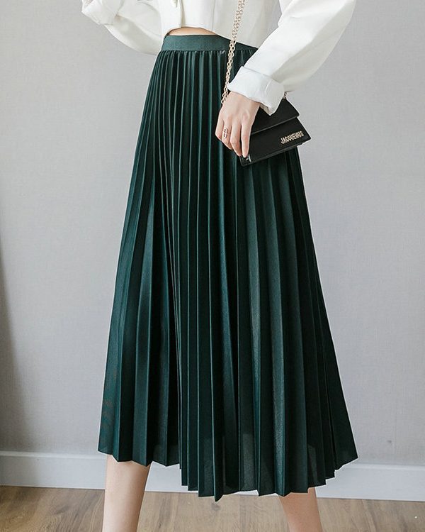 High Waist Pleated A Line Midi Skirt in Skirts