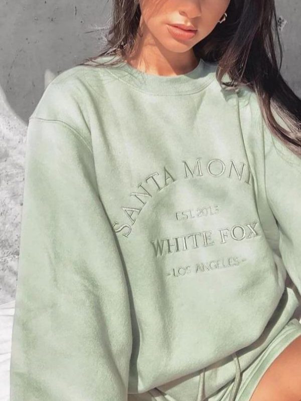 Letter Graphic Embroidery Loose Casual Long Sleeves Fleece Sweatshirt in Hoodies & Sweatshirts