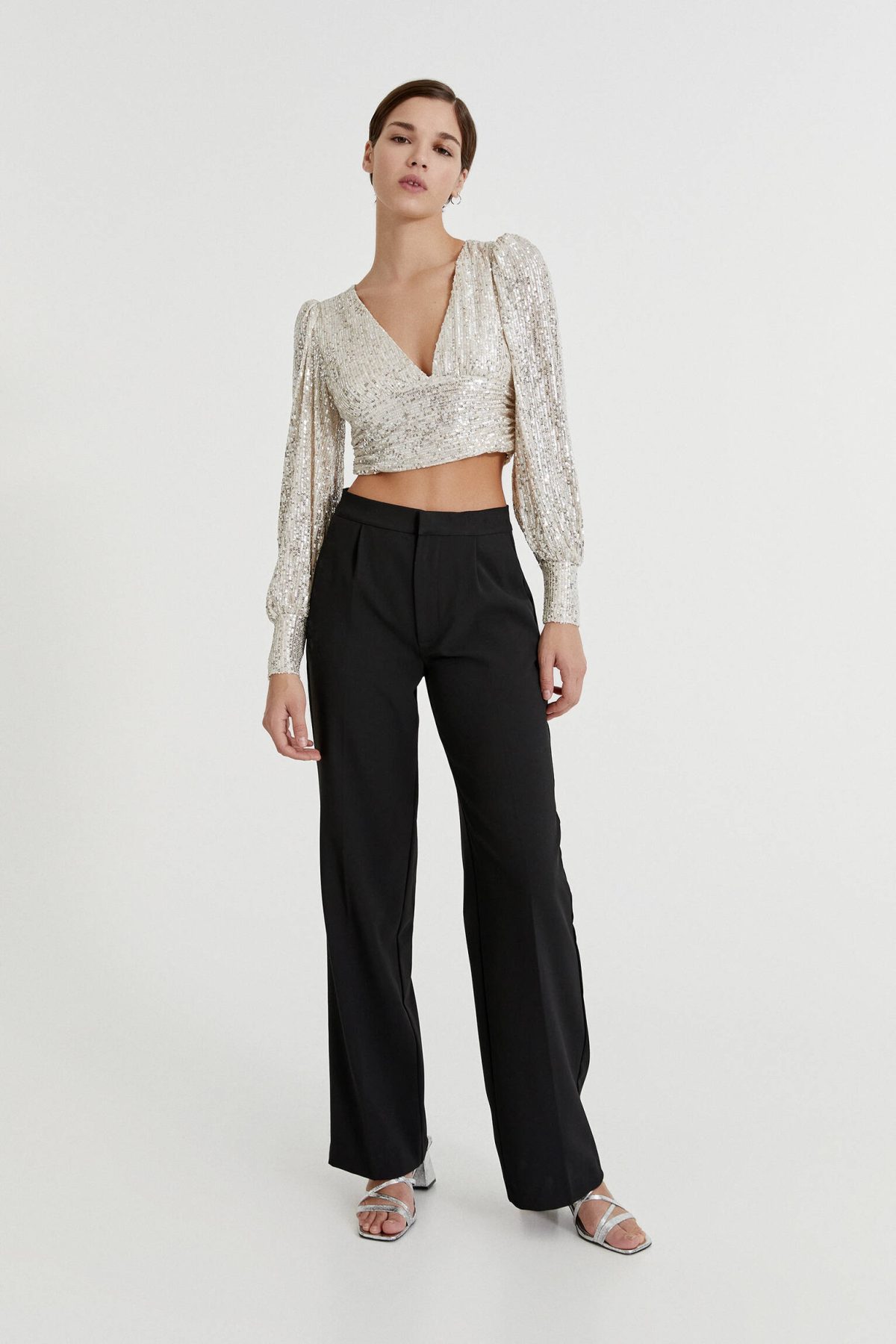 Party Puff Sleeve Sequined Long Sleeve Top in T-shirts & Tops