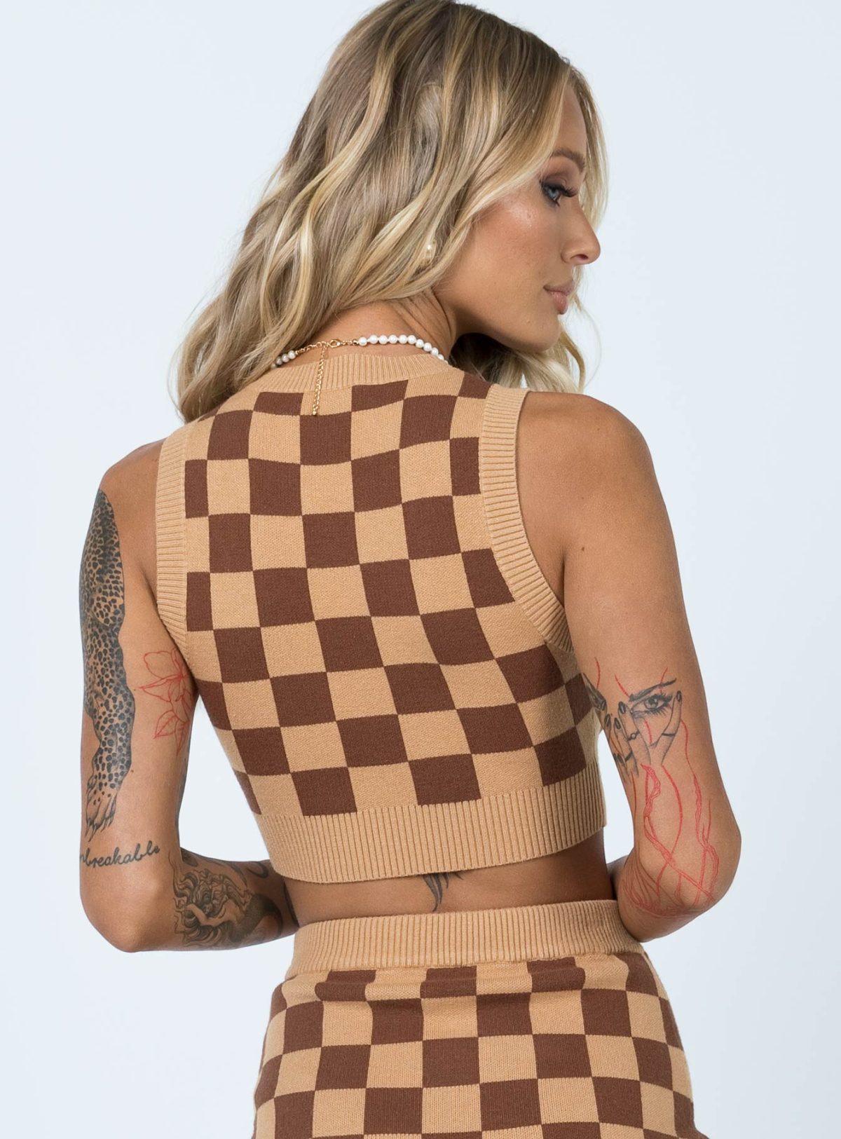 Chessboard Plaid Knitted Vest Top in T-shirts & Tops