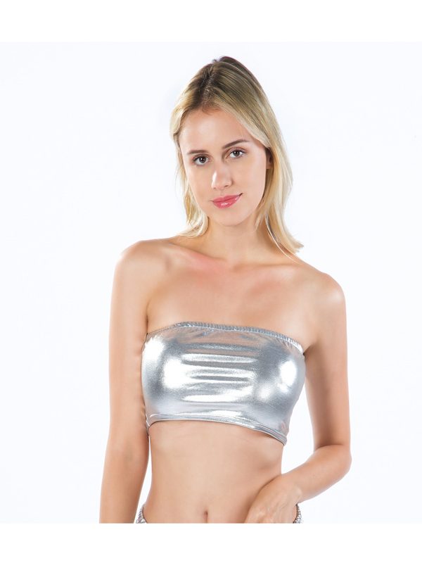 Nightclub Patent Leather Solid Color Tube-Top in T-shirts & Tops