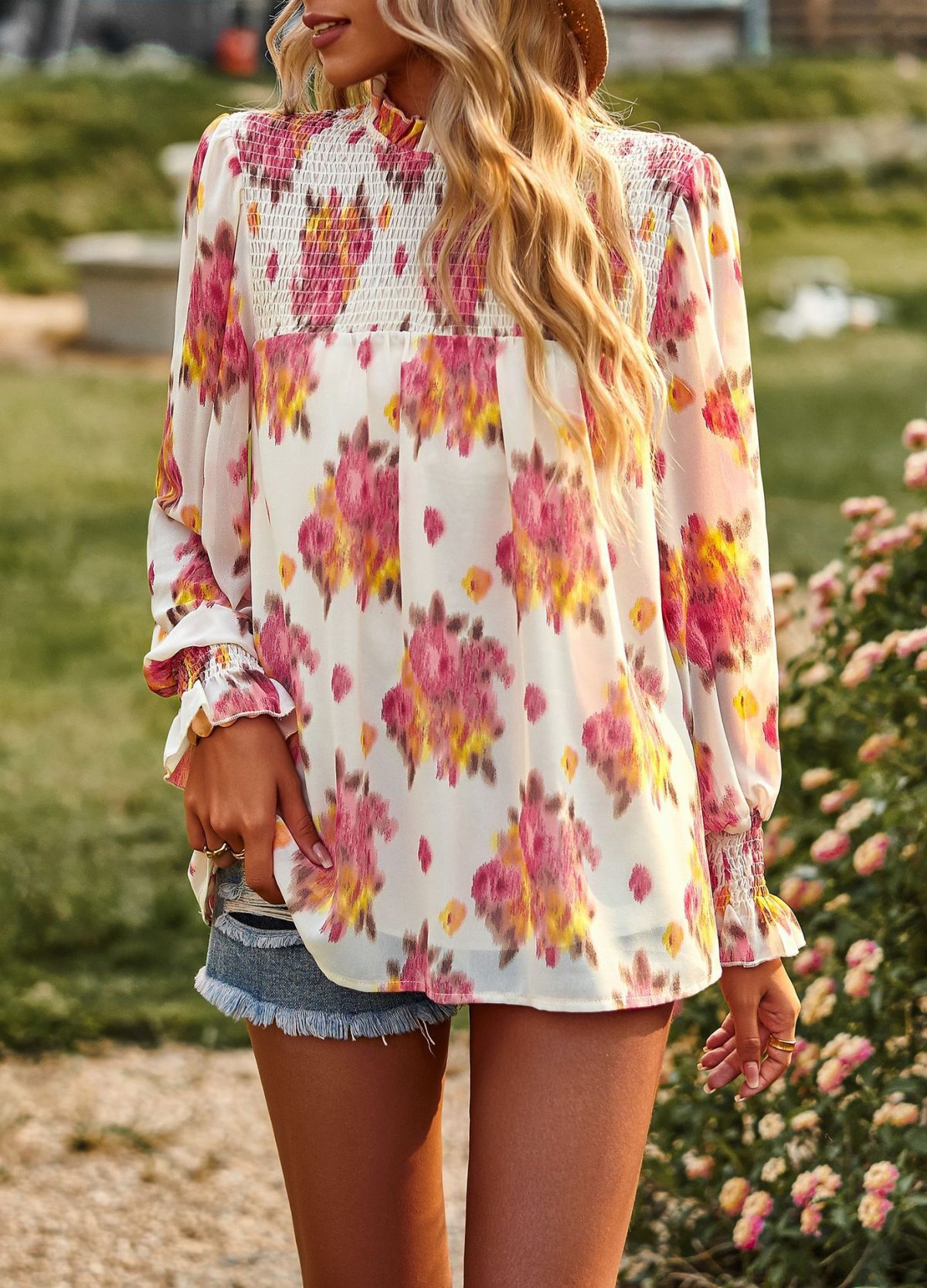 Floral Print Elegant Double Layer Blouse in Blouses & Shirts
