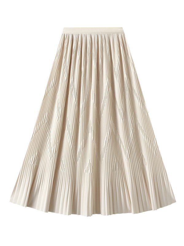 High Waist Slimming Pleated Large Hem A Line Mid Length Skirt in Skirts