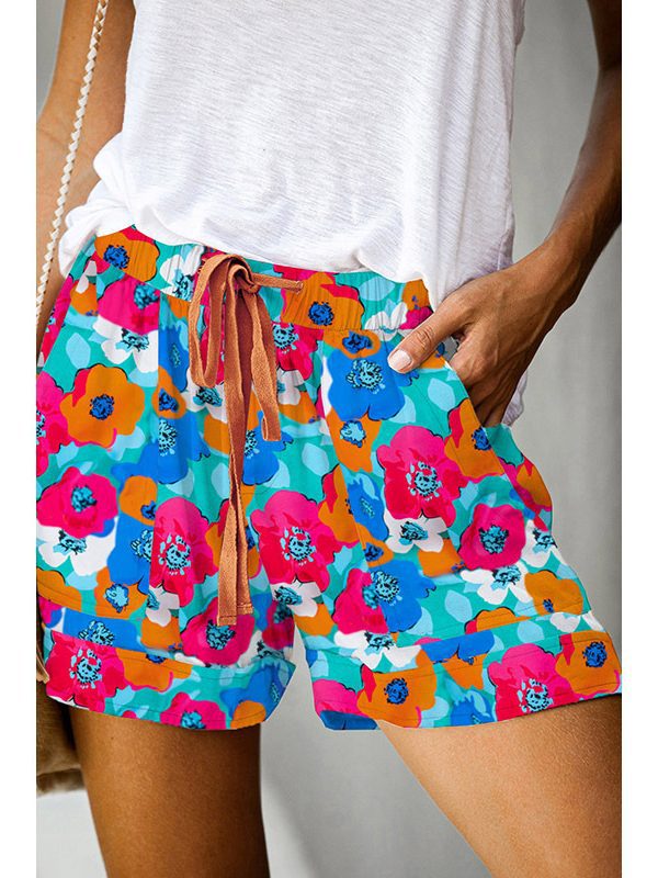 Floral Print Drawstring Elastic Waist Shorts in Shorts