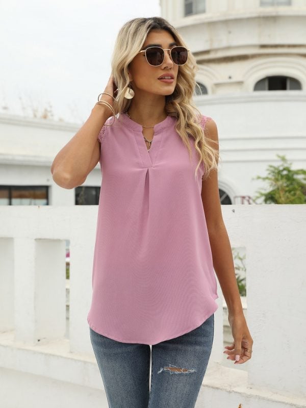 V-Neck Sleeveless Lace Blouse Top in T-shirts & Tops