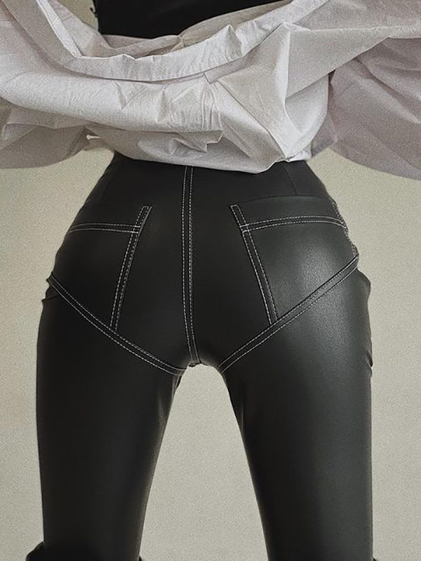 Faux Leather Stretch Tight Leather High Waist Leggings Pants in Pants