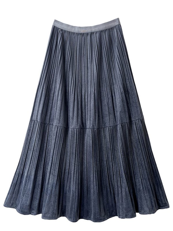 Texture Velvet High Waist Pleated Skirt in Skirts