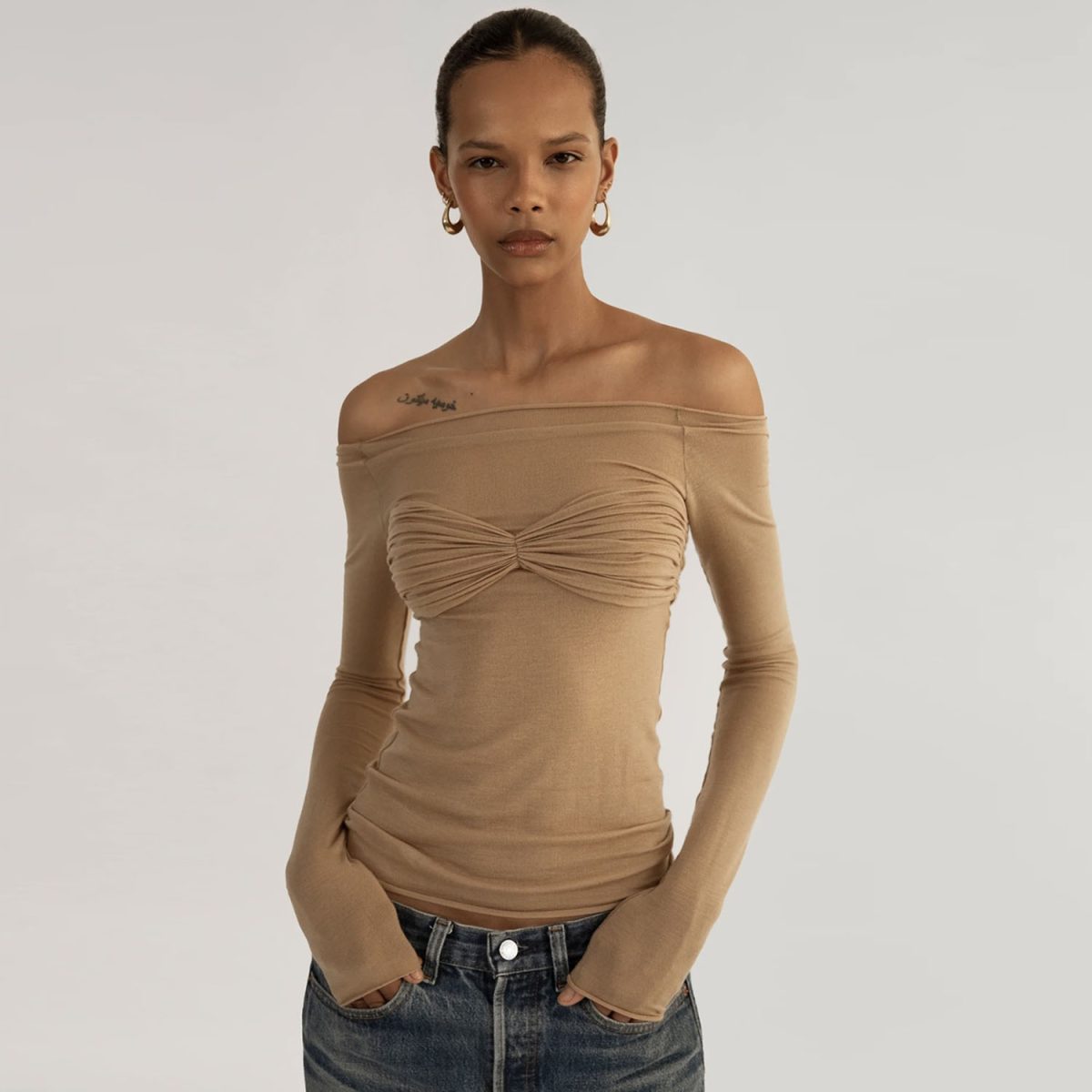Lightweight See through off Neck Top in T-shirts & Tops