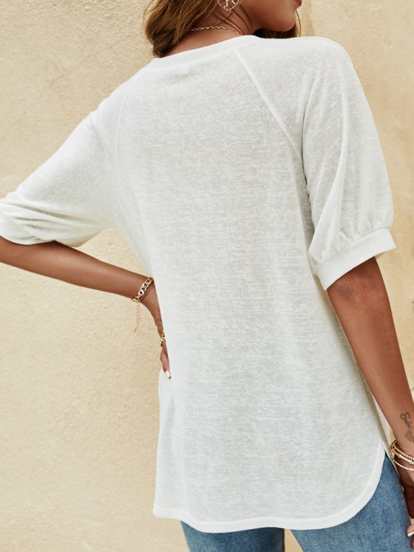 Summer Loose round Neck Button Casual T-shirt in T-shirts & Tops