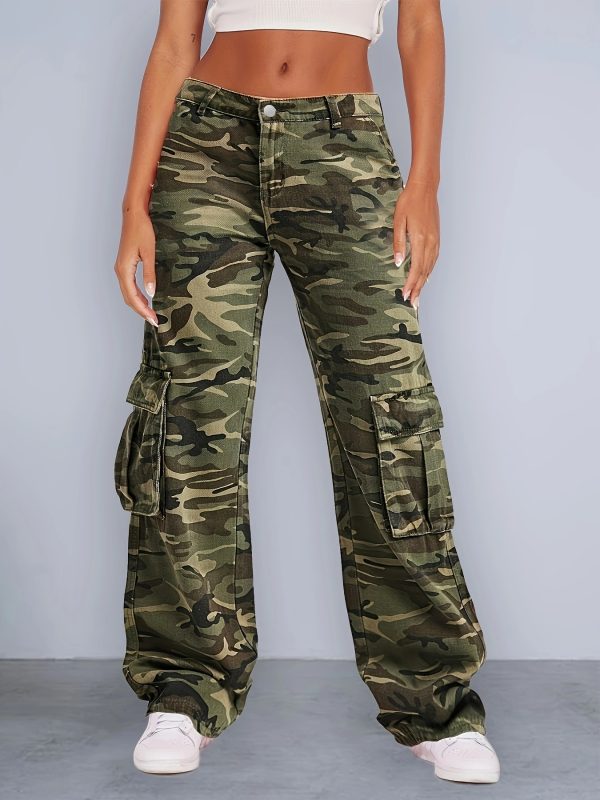 Camouflage High Waist Multi Pocket Loose Cargo Pants in Pants