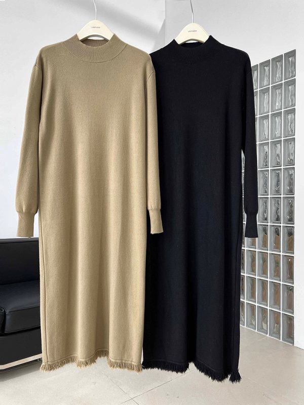 Mid Length Autumn Half High Collar Inner Match Base Sweater Dress in Dresses