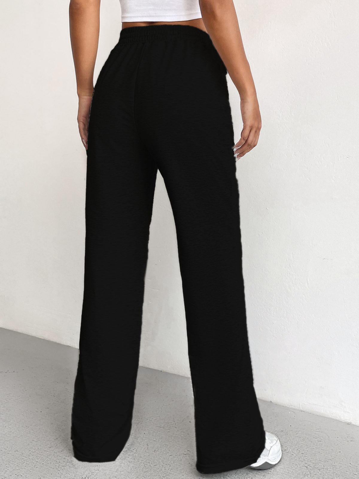 Loose Casual Solid Color Wide Leg Length Pants in Pants
