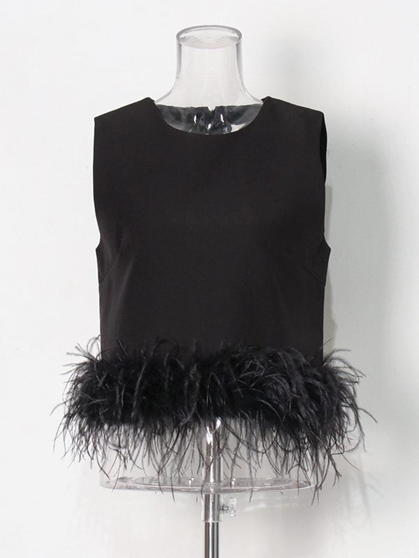 Hepburn Design Ostrich Feather Patchwork Top in T-shirts & Tops