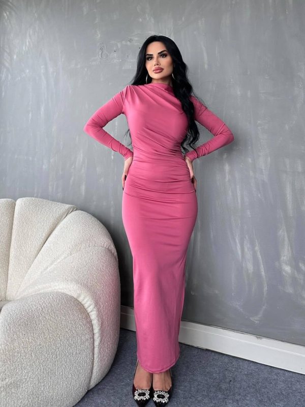 Solid Color Round Neck Long Sleeve Sexy Dress in Dresses