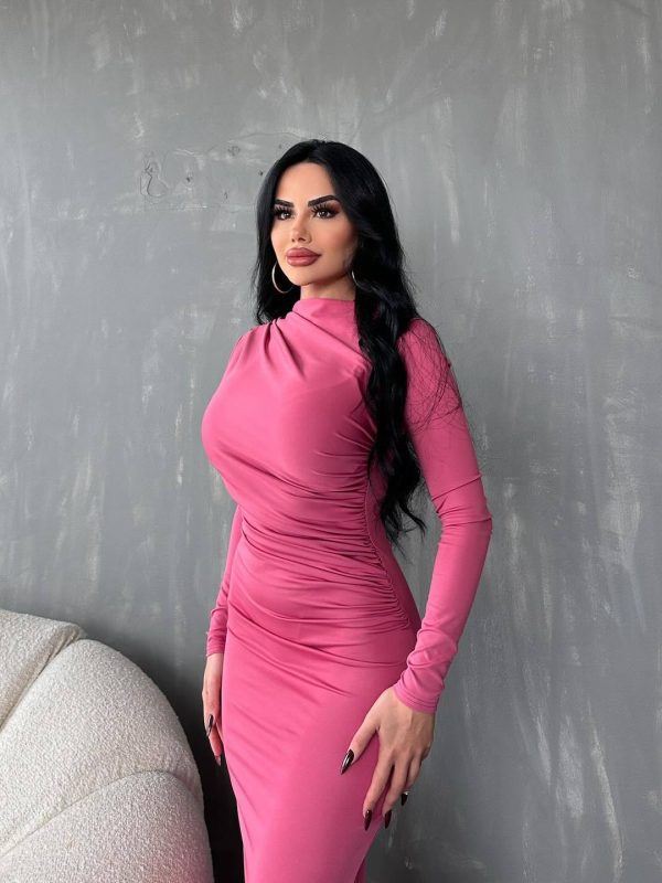 Solid Color Round Neck Long Sleeve Sexy Dress in Dresses