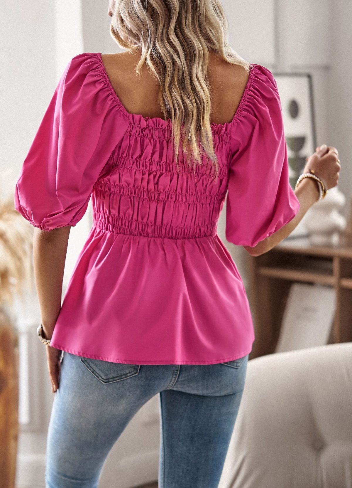 Waist Tight Slimming French Square Collar Top in Blouses & Shirts
