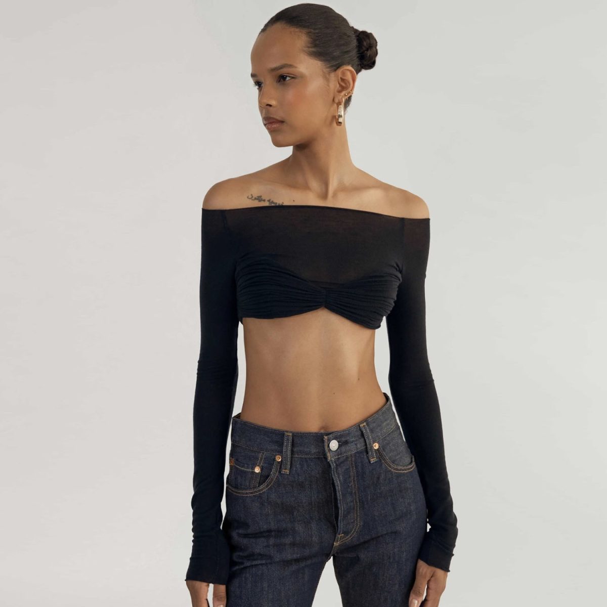 Off Neck See through Short Tube Top in T-shirts & Tops