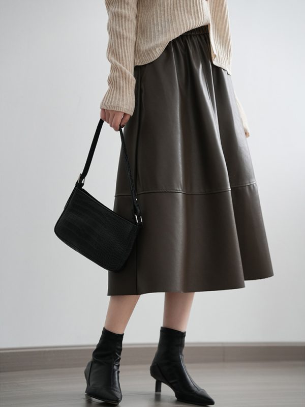 A Line Faux Leather Umbrella Skirt in Skirts