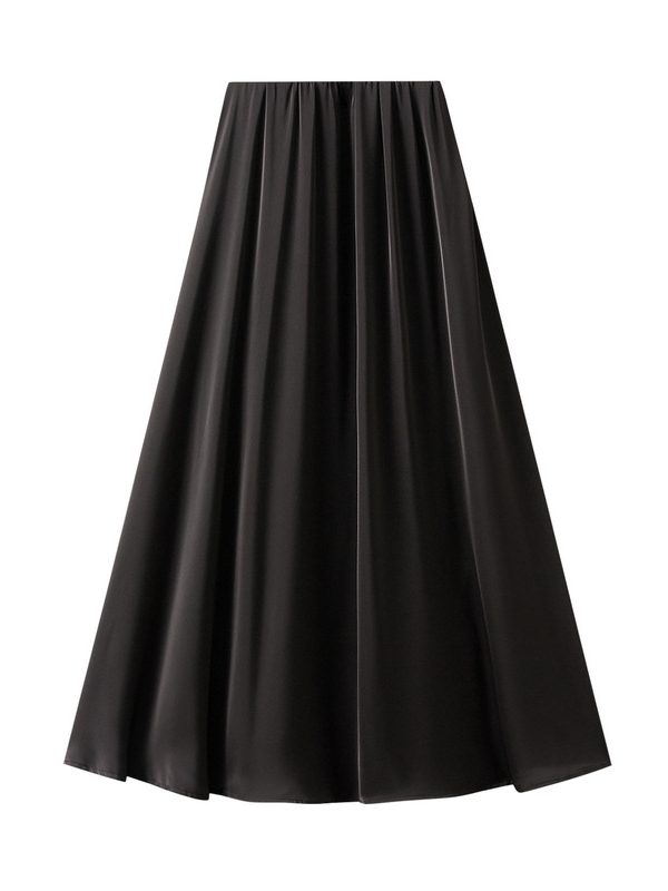 High Waist Slimming Acetate Satin Drape Mid Length A Line Skirt in Skirts