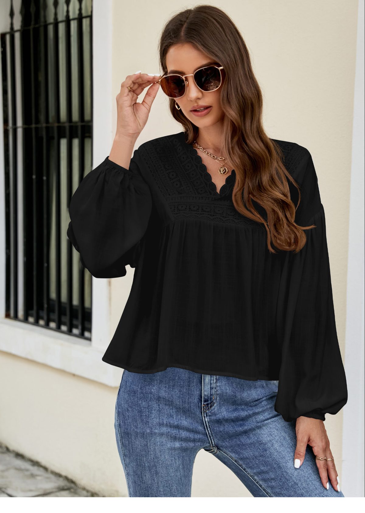 Solid Color Lantern Sleeve Chiffon Shirt in Blouses & Shirts