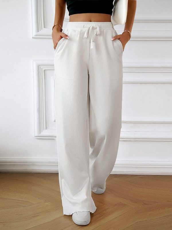 Loose Casual Solid Color Wide Leg Trousers in Pants