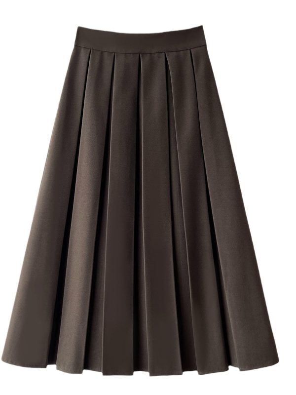 Woolen Khaki Pleated Skirt in Skirts