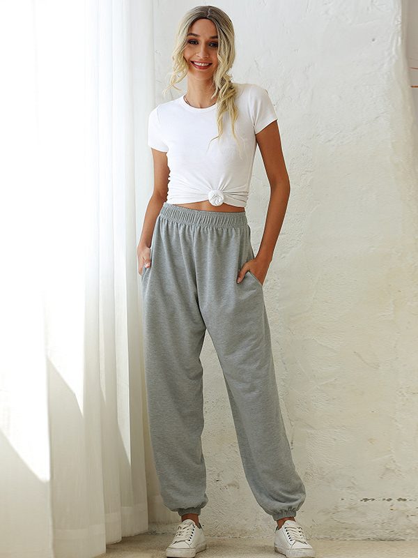 High Waist Loose Ankle Banded Pants in Pants