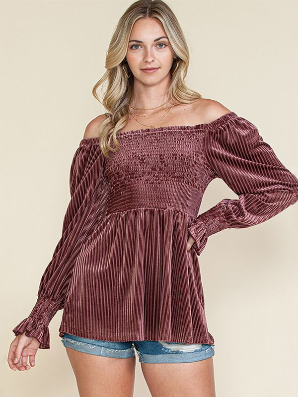 Off The Shoulder Long Sleeve Square Collar Ruffle Sleeve Blouse in Blouses & Shirts