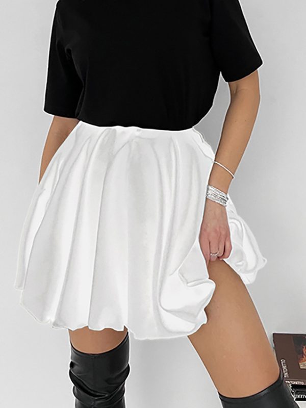 White Pleated Satin A Line Skirt in Skirts