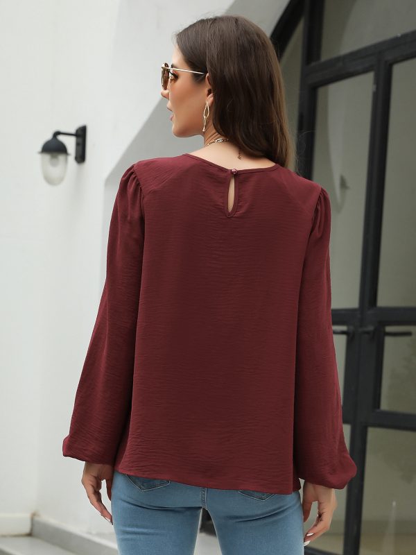Autumn Solid Color Pullover Lantern Sleeve Chiffon Shirt Top in Blouses & Shirts