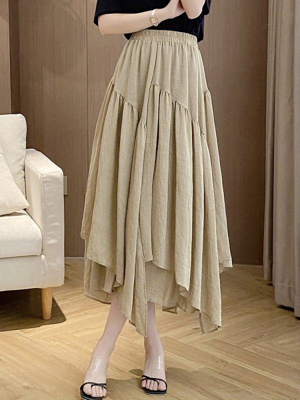 Retro Irregular Asymmetric A Line Mid Length Skirt in Skirts