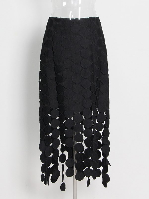 Hollow-Out High Waist Tassel Irregular Asymmetric Skirt in Skirts