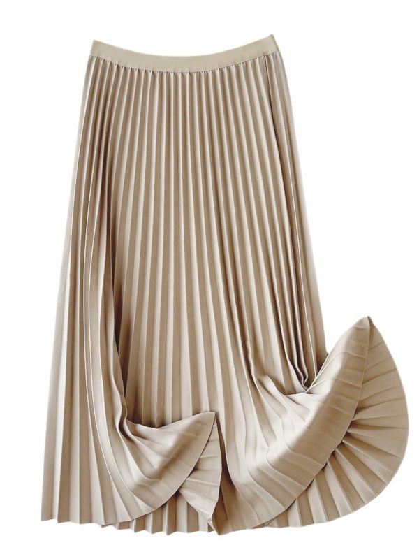 Pleats A Line Drooping Slimming Mid Length Skirt in Skirts