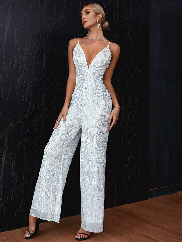 Sleeveless Backless Sequin Slim Fit Jumpsuit in Jumpsuits & Rompers