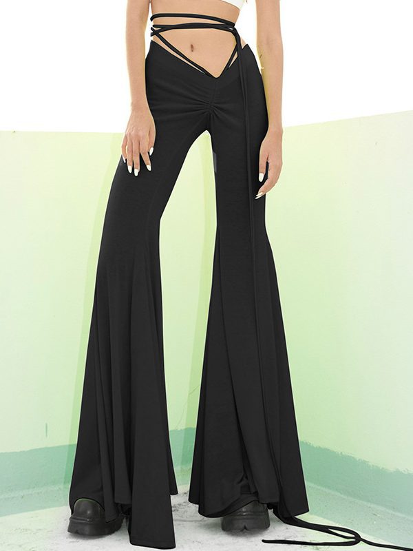 Sexy Low Waist Pleated Horn Skinny Long Pants in Pants